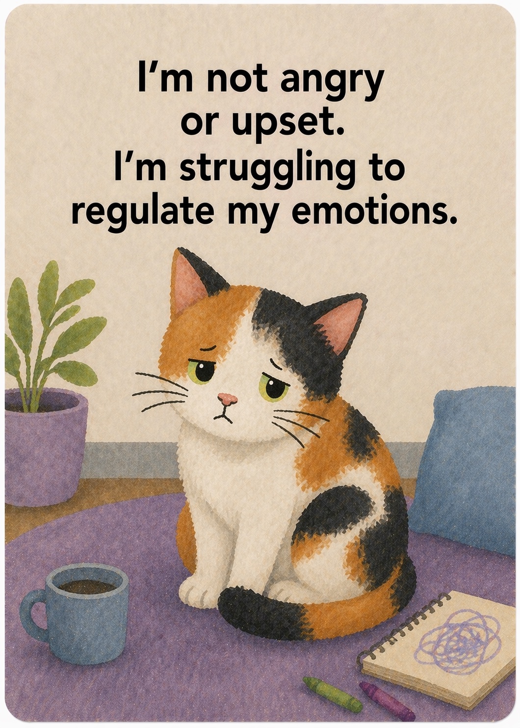 I’m not angry or upset. I’m struggling to regulate my emotions.